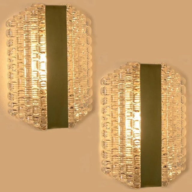 Textured Clear Glass Wall Lights attributed to Kaiser Leuchten, 1970s, Set of 2 For Sale - Image 10 of 12