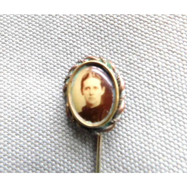 Antique European Victorian 9k Gold Sepia Photo Portrait Stickpin For Sale - Image 9 of 13