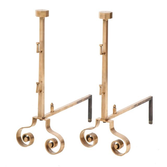 1940s Rose Brass Large Andirons - A Pair For Sale - Image 13 of 13