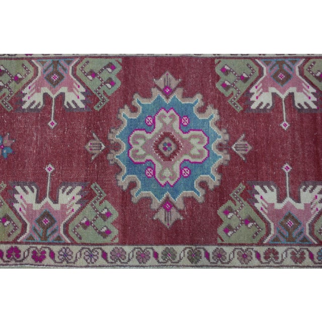 Red 1970s Turkish Anatolian Traditional Red Oushak Doormat Small Rug For Sale - Image 8 of 13