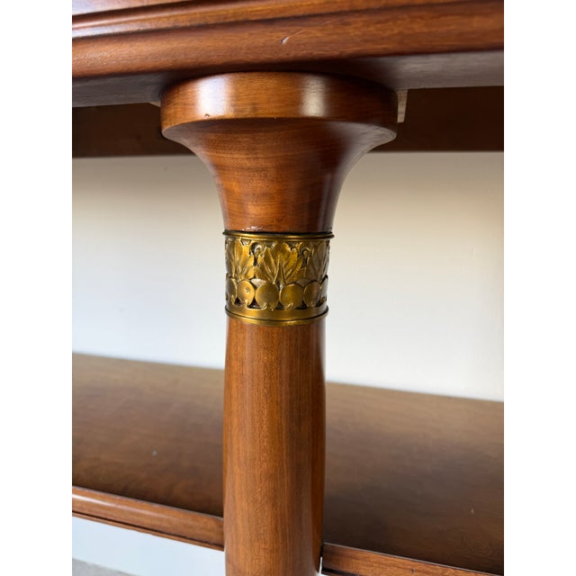 Large- French Art Deco Empire Style Mahogany & Green Marble Top Two-Tier Demilune Console Table For Sale - Image 11 of 17