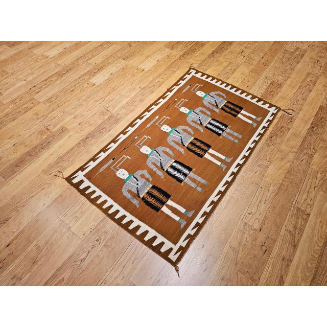Vintage Native American Yei Rug, Handwoven Wool, Navajo Deity Pictorial Pattern, 3x5 For Sale - Image 13 of 13