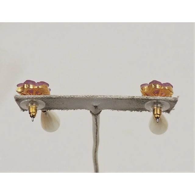 Modern Vintage Circa 1990 Napier Resin Flowers & Faux-Pearl Pierced Earrings - 2 Pieces For Sale - Image 3 of 7