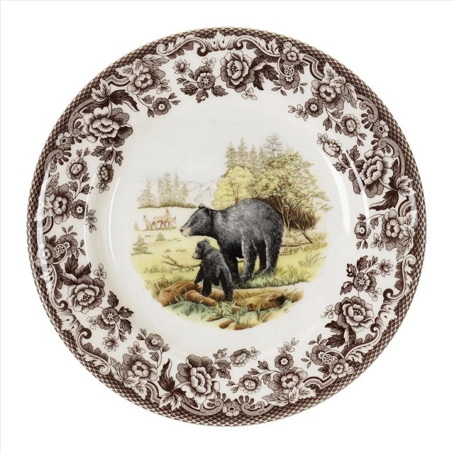 English Spode Woodland American Wildlife Salad Plate 8", Black Bear For Sale - Image 3 of 3