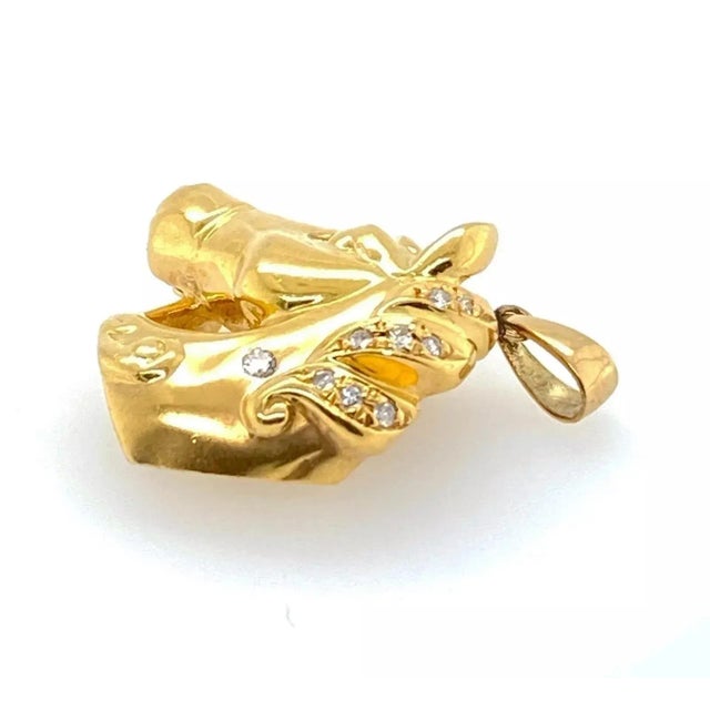 Contemporary 18k Yellow Diamond Gold Horse Head Pendant For Sale - Image 3 of 7