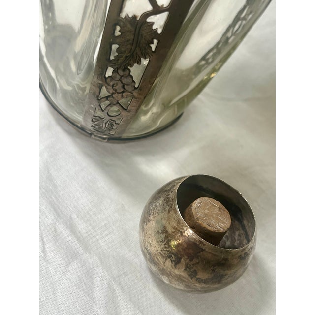 Mid 20th Century Haig Type Heavy Dimple Pinch Bottle With Sterling Overlay and Cap With Cork For Sale - Image 4 of 7