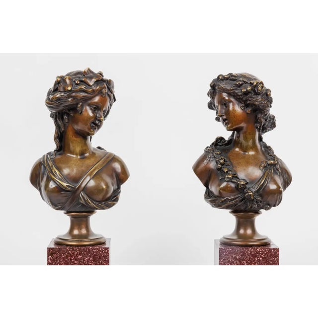 Pair of French Ormolu and Patinated Bronze Figural Busts on Porphyry Bases For Sale In New York - Image 6 of 18