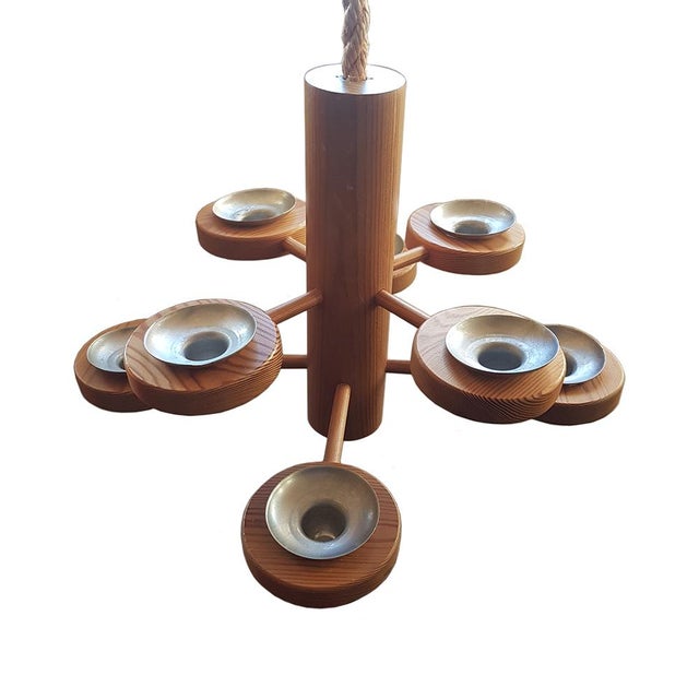 Mid-Century Modern Scandinavian Hanging Candleholder in Pine For Sale - Image 6 of 6