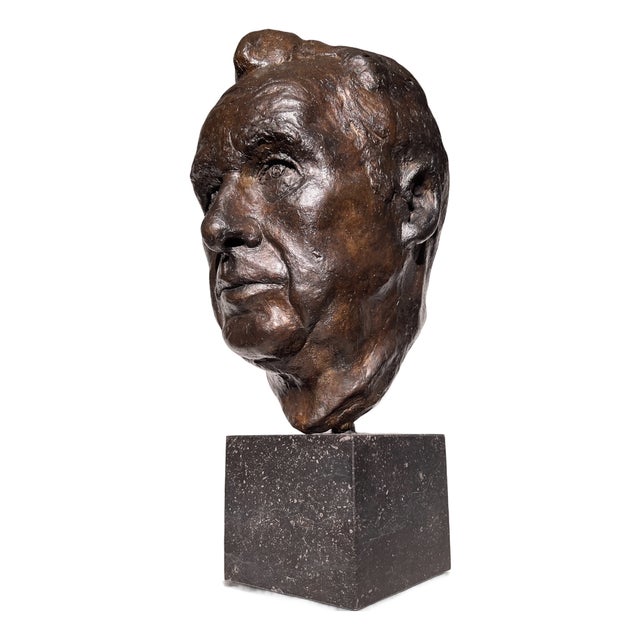 Bronze Man's Head, Early 20th Century, Bronze on Marble Base For Sale