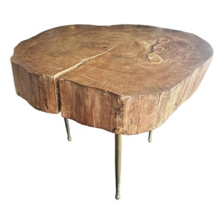 Mid Century Live Edge Coffee Table Maple Brass Legs For Sale