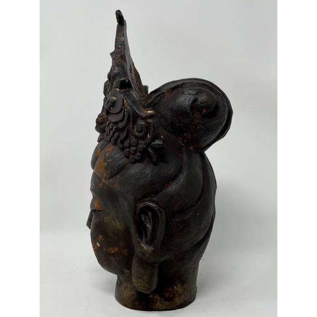 1940s Antique Guan Yin Bodhisattva Bronzed Iron Head Figures - Set of 2 For Sale - Image 5 of 10