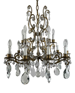 Chandelier in Gilded Iron and Crystals, 1950s