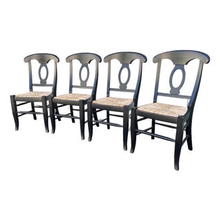 Pottery Barn Napoleon Black Rush Seat Dining Chairs- Set of 4 For Sale