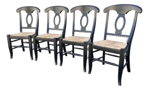 Pottery Barn Napoleon Black Rush Seat Modern Dining Chairs- Set of 4