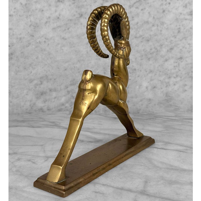 Mid-Century Art Deco Brass Ibex Ram Library Sculpture For Sale - Image 6 of 9