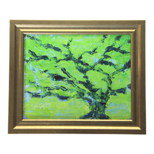 Impressionist Abstract Botanical Tree Green Indigo Blue Original Oil Painting Cleo Plowden