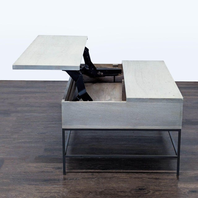 West Elm Industrial Solid Wood Storage Pop-Up Coffee Table For Sale In San Francisco - Image 6 of 9