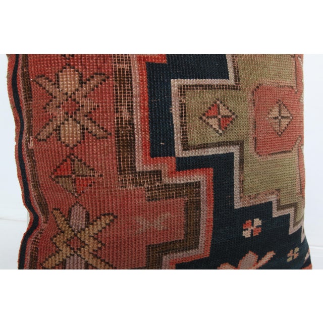 Textile Handwoven Antique Caucasian Kazak Rug Pillow Cover -20'' X 20'' For Sale - Image 7 of 10