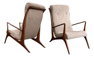 Sculptural Pair of Brazilian Modernist Armchairs in Hardwood & Boucle by John Graz, Brazil, 1950s