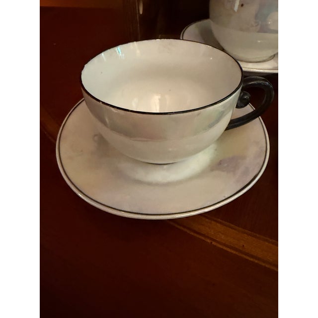 Antique White Block Germany Lusterware Tea Set Art Deco Iridescent 1930s JLB S - 15 pcs For Sale - Image 11 of 16