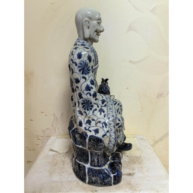 Ceramic Chinese Vintage Ceramic Buddhist Sculpture,Hand Carved Blue and White Porcelain the Eighteen Arhats Statue For Sale - Image 7 of 10