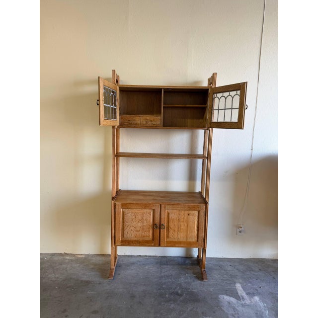 Mid-Century Modern Vintage Danish Oak Display Cabinet / Shelving Unit With Glass Doors – Mid-Century Storage Hutch For Sale - Image 3 of 10