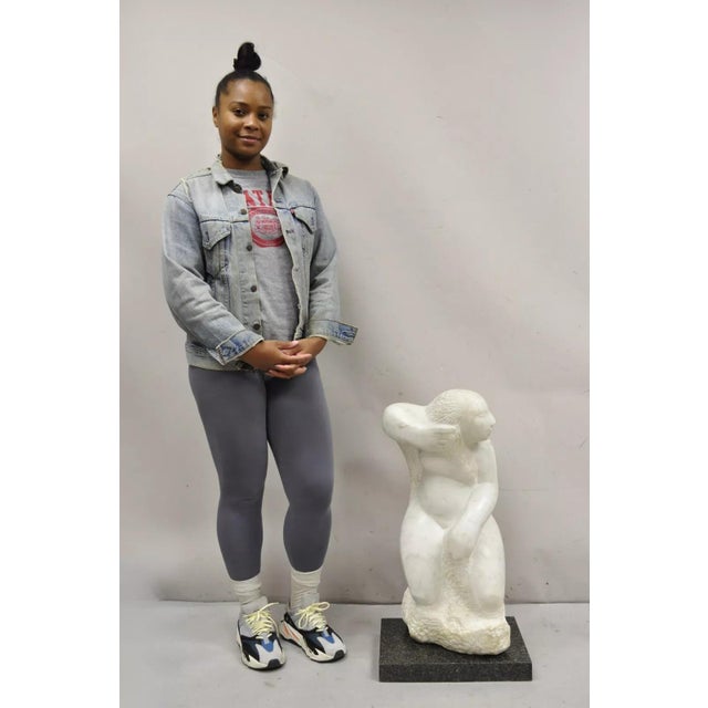 Lorrie Goulet Large Female Nude Carved Marble Abstract Sculpture on Marble Base For Sale - Image 10 of 12