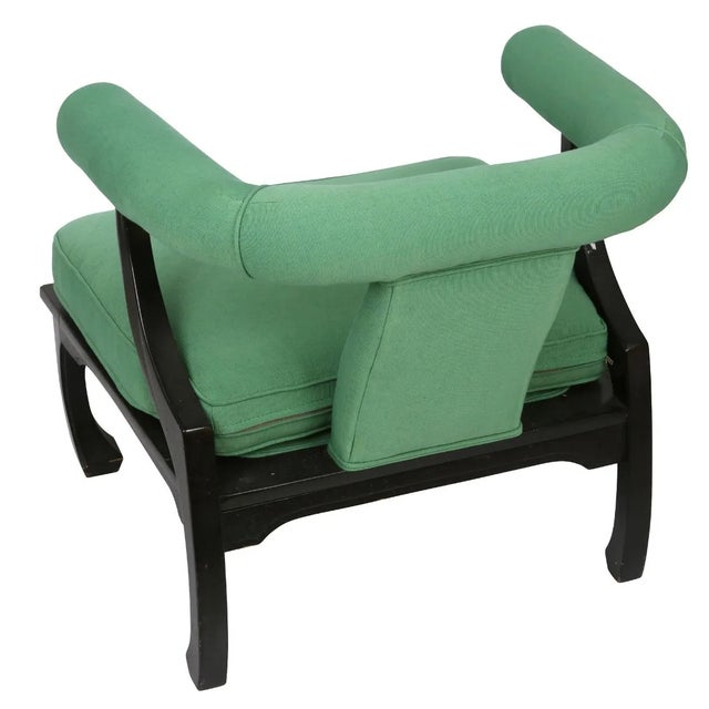 This pair of newly upholstered James Mont style horseshoe chairs blends mid-century modern design with bold, luxurious...