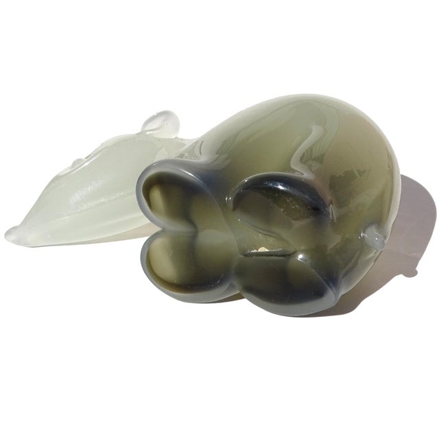 Seguso Murano Vintage Opalescent White Dark Olive Italian Art Glass Baby Bear Cub Figurine For Sale In Orlando - Image 6 of 6