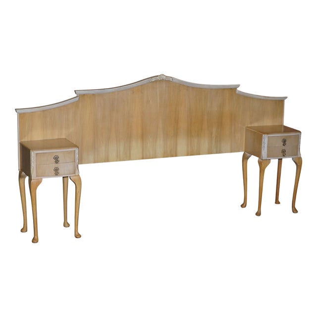 Light Walnut Headboard with Bedside Tables, 1940s For Sale