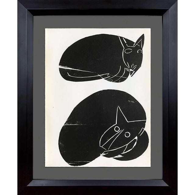 1964 Vintage Hap Grieshaber Cats Original Woodcut Print For Sale - Image 4 of 4