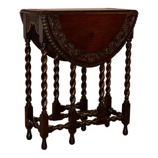 19th C. English Oak Carved Gate Leg Table For Sale