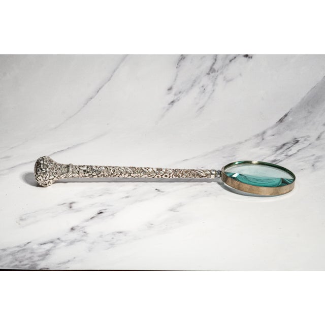 Amazing Antique Sterling Silver Repoussé Parasol Handle Floral Magnifying Glass Ornate Library Desk Home Decor For Sale - Image 12 of 12