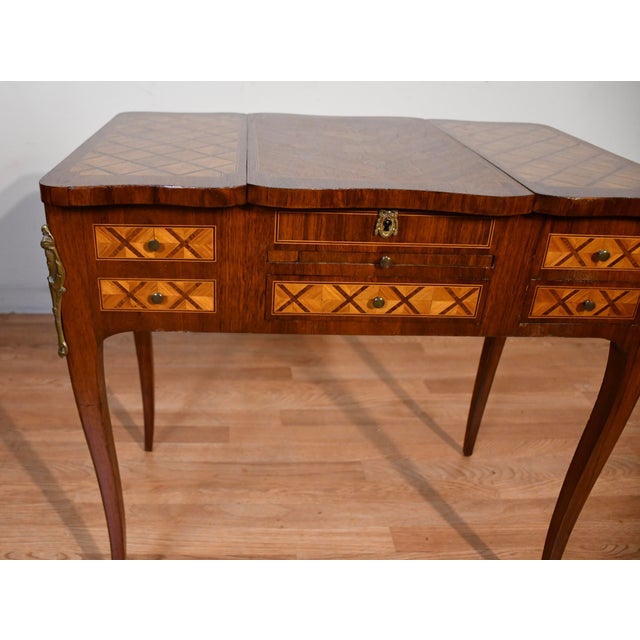 Late 19th Century 1890s Antique French Louis XV Walnut & Satinwood Coiffeuse Makeup Vanity Desk For Sale - Image 5 of 18