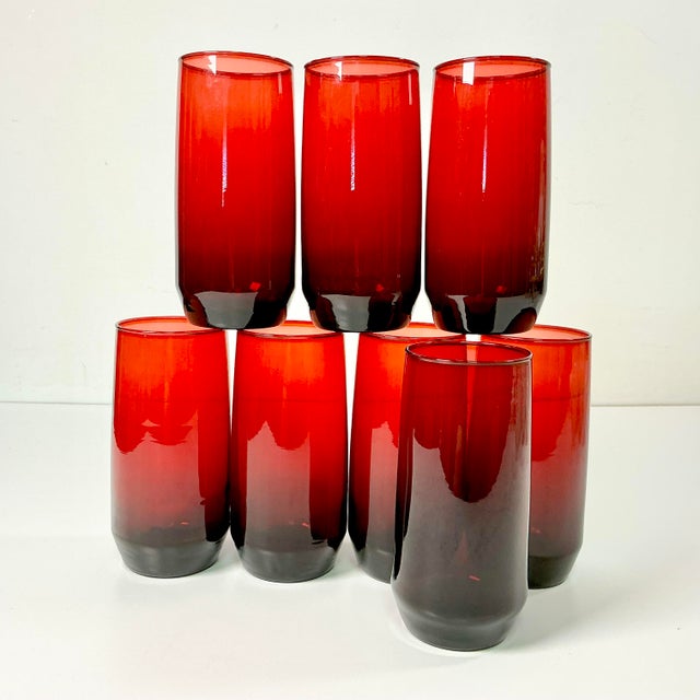 Ruby Red 1940s Vintage Art Deco Boho Chic Hollywood Regency Ruby Red Tumbler Glasses - Set of 8 For Sale - Image 8 of 9