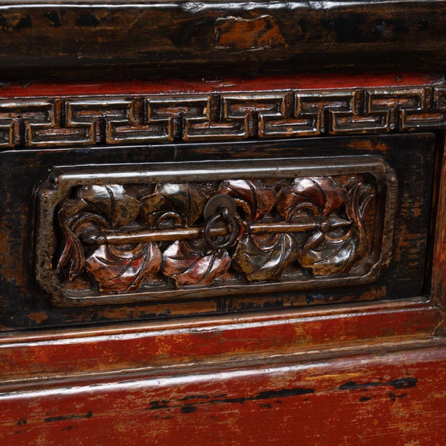 19th Century Chinese Red Altar Console Table With Carved Drawers For Sale - Image 10 of 18