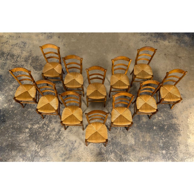 Set of 12 French Louis Philippe Style Walnut Dining Chairs With Rush Seats For Sale - Image 4 of 18