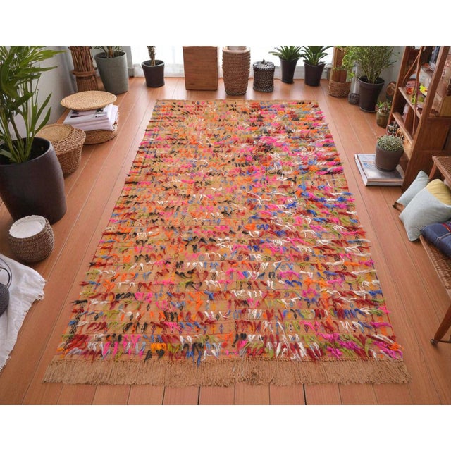 Handwoven Turkish Kilim Rug Anatolia Rug Antique Curtain - 6′7″ X 11′6″ For Sale - Image 4 of 16