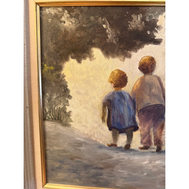 1960s Vintage 1967 Oil Painting "Children on a Forest Path" Signed Langdon J. For Sale - Image 5 of 10