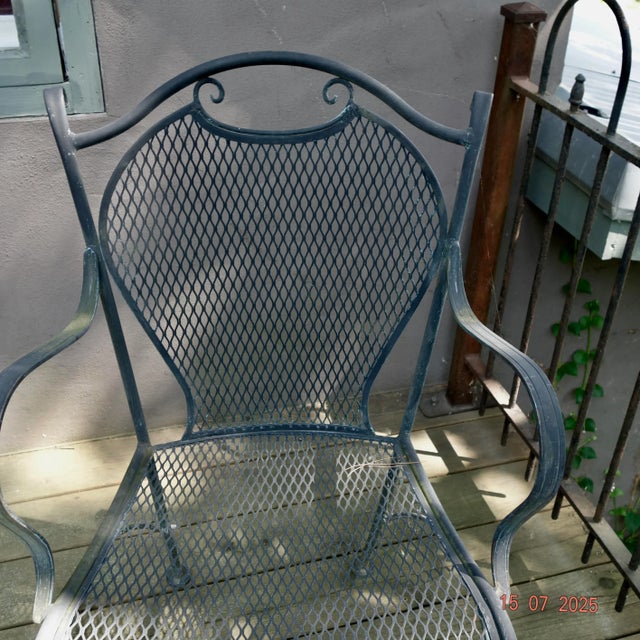 Woodard/Salterini Wrought Iron Patio Set, Round Table, 4 Chairs For Sale - Image 12 of 14