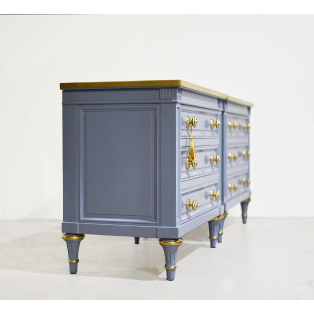 Wood Mid Century French Side Tables by Karges in Blue a Pair - Newly Painted For Sale - Image 7 of 13