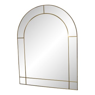 1970s Venetian Arch Shaped Beveled Glass Brass Wall Mirror Hollywood Regency For Sale