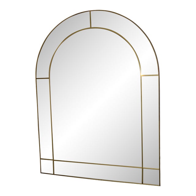 1970s Venetian Arch Shaped Beveled Glass Brass Wall Mirror Hollywood Regency For Sale