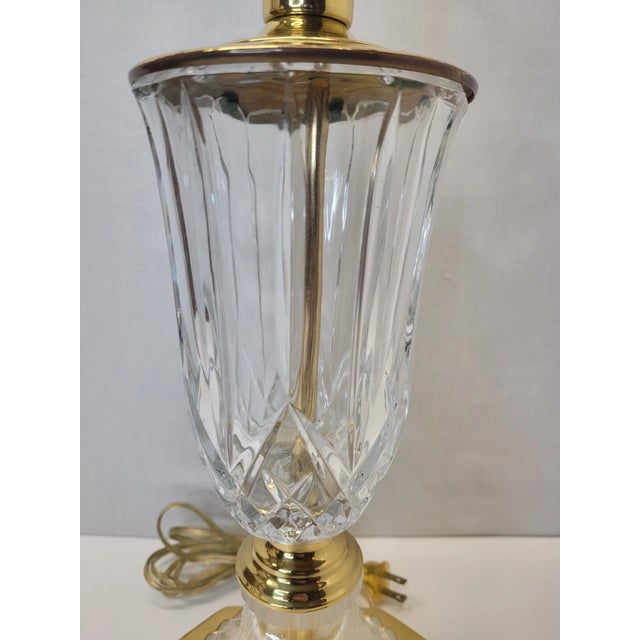 Vintage Berman Cut Crystal Glass Polished Brass 1984 Signed Table Lamp For Sale - Image 10 of 11