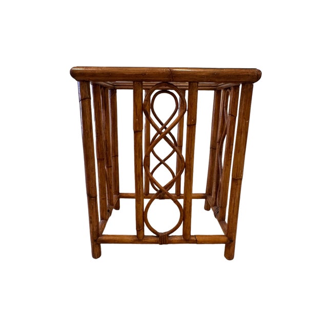 Vintage Burnt Bamboo Rattan Nesting Tables With Glass Tops, Set of 3, C. 1970s For Sale - Image 17 of 17