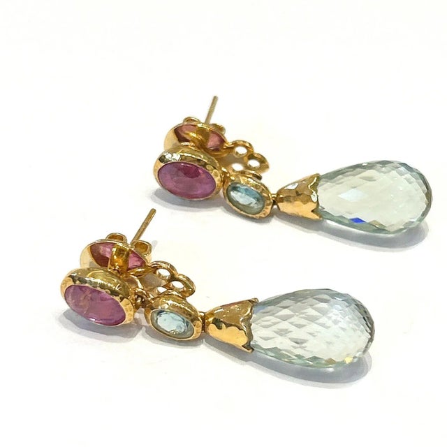 This is part of Chairish’s Fine Jewelry assortment. Ruby - 8 carat Prehnite - 9 carat Blue topaz - 2 carat The earrings...