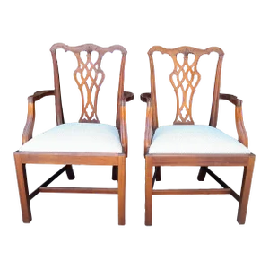 Pair of 1990s Chippendale Armchairs Newly Recovered in Greek Key Upholstery