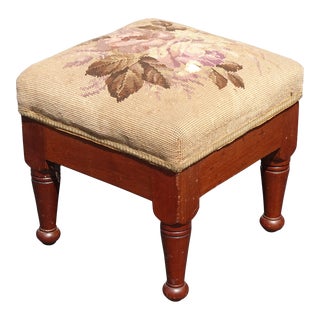 Antique French Country Floral Tapestry Footstool For Sale