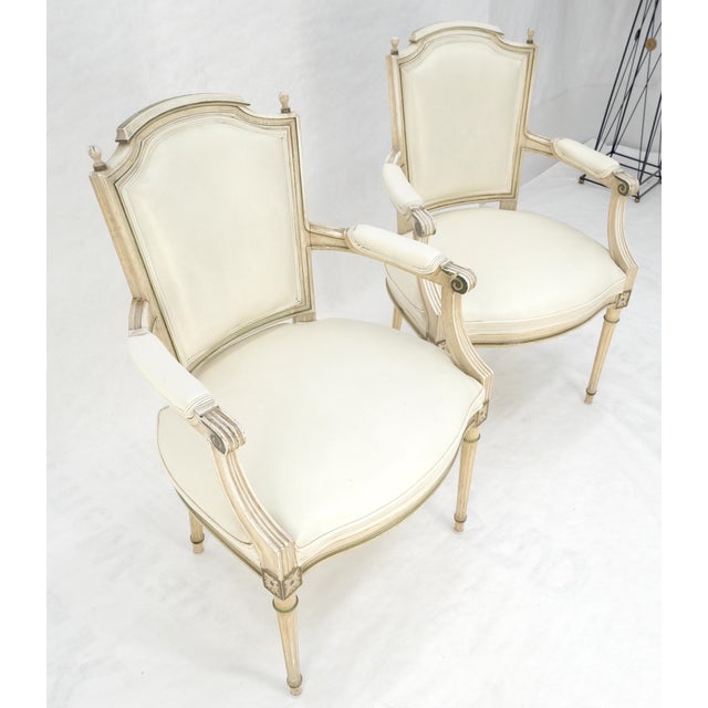 Maison Jansen Pair of Directoire French Open Arms Painted Frames Arm Chairs For Sale - Image 4 of 13