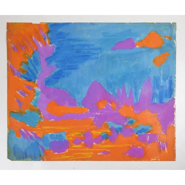 Vintage mid 20th century gouache on paper abstract in blue, purple and orange attributed to Robert Henry Angeloch (1922 -...